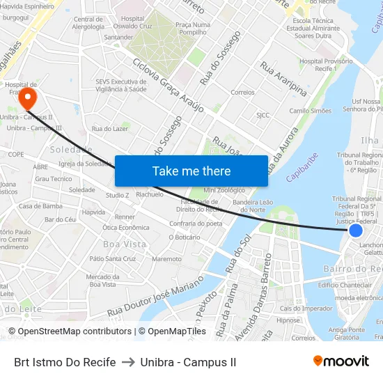 Brt Istmo Do Recife to Unibra - Campus II map