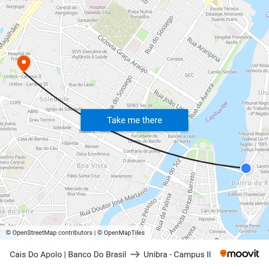 Cais Do Apolo | Banco Do Brasil to Unibra - Campus II map