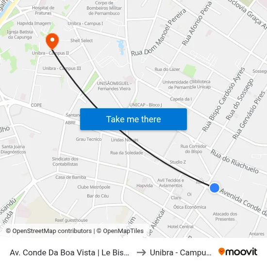 Av. Conde Da Boa Vista | Le Biscuit to Unibra - Campus II map