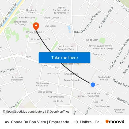 Av. Conde Da Boa Vista | Empresarial Apolônio Sales to Unibra - Campus II map