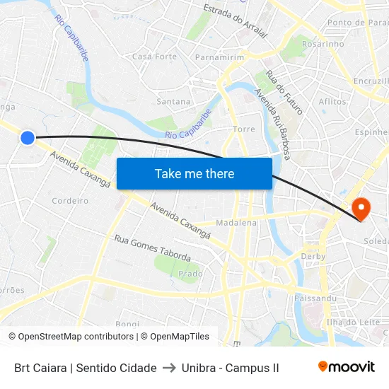 Brt Caiara | Sentido Cidade to Unibra - Campus II map