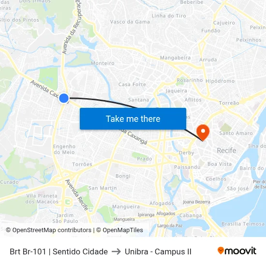 Brt Br-101 | Sentido Cidade to Unibra - Campus II map