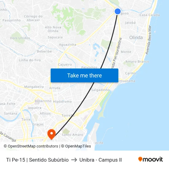 Ti Pe-15 | Sentido Subúrbio to Unibra - Campus II map