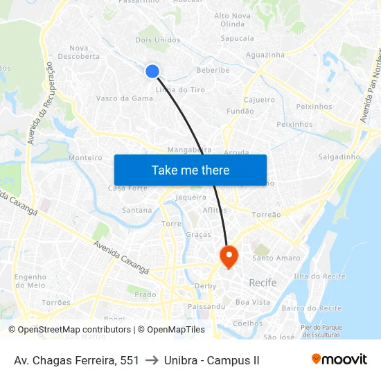 Av. Chagas Ferreira, 551 to Unibra - Campus II map