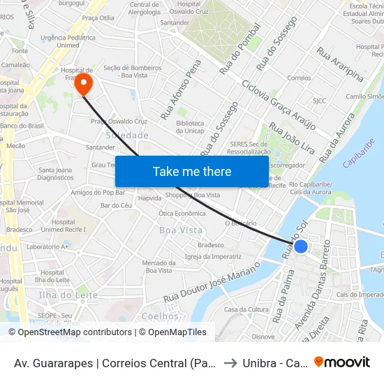 Av. Guararapes | Correios Central (Parada 1) - Pista Local to Unibra - Campus II map