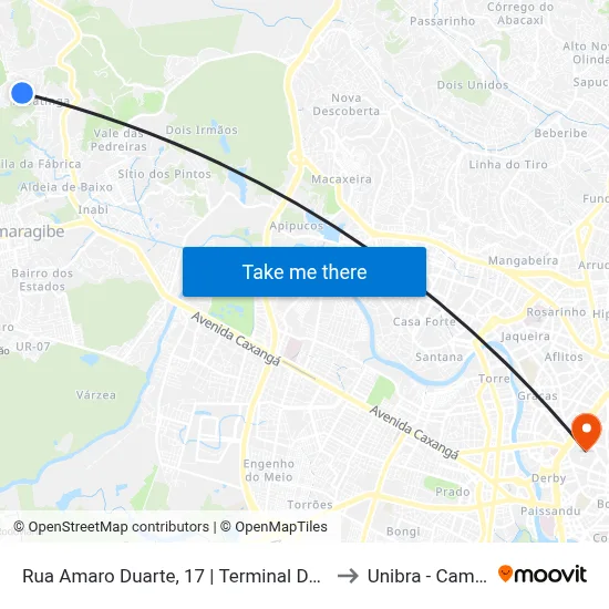 Rua Amaro Duarte, 17 | Terminal De Tabatinga to Unibra - Campus II map