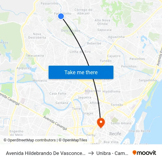 Avenida Hildebrando De Vasconcelos, 2733 to Unibra - Campus II map