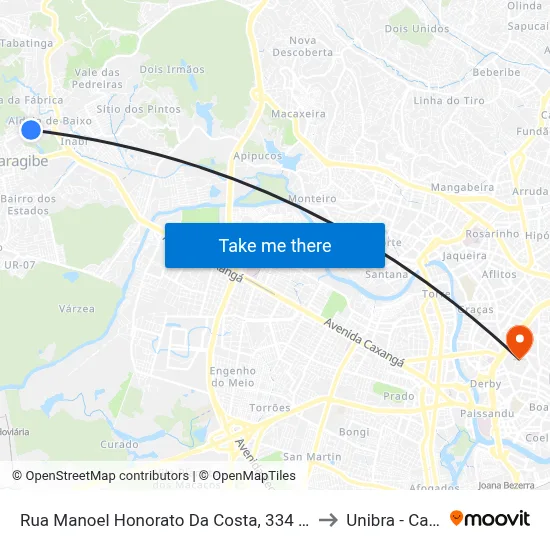 Rua Manoel Honorato Da Costa, 334 | Camará Shopping to Unibra - Campus II map