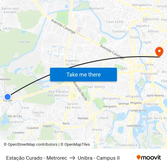 Estação Curado - Metrorec to Unibra - Campus II map