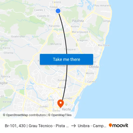 Br-101, 430 | Grau Técnico - Pista Central to Unibra - Campus II map