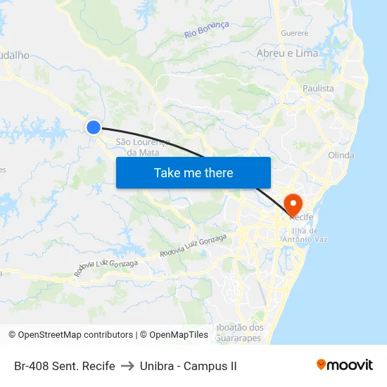 Br-408 Sent. Recife to Unibra - Campus II map