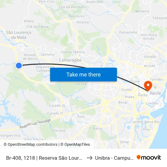 Br-408, 1218 | Reserva São Lourenço to Unibra - Campus II map