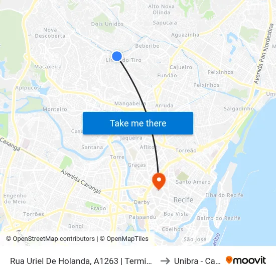 Rua Uriel De Holanda, A1263 | Terminal Da Linha Do Tiro to Unibra - Campus II map