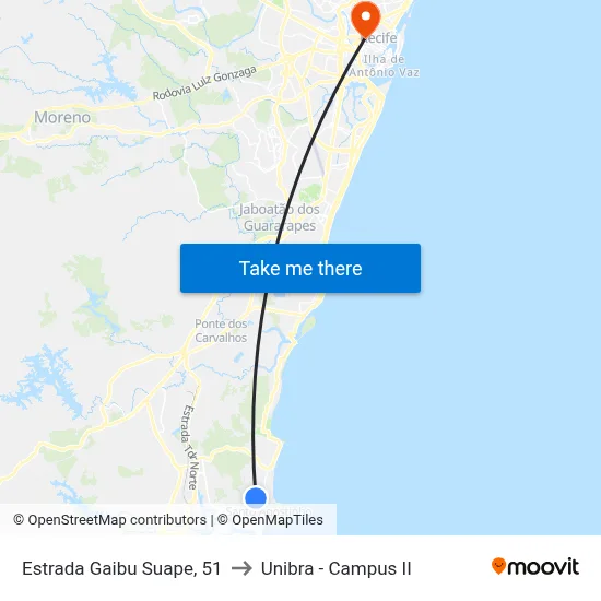 Estrada Gaibu Suape, 51 to Unibra - Campus II map