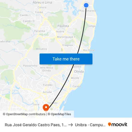 Rua José Geraldo Castro Paes, 1200 to Unibra - Campus II map