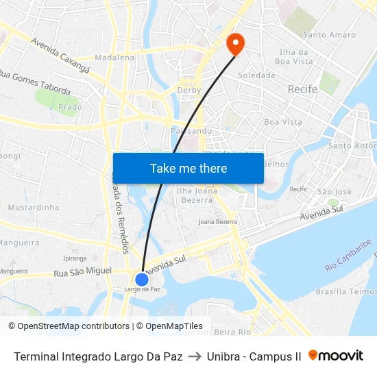 Terminal Integrado Largo Da Paz to Unibra - Campus II map