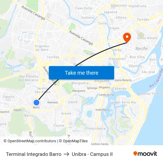 Terminal Integrado Barro to Unibra - Campus II map