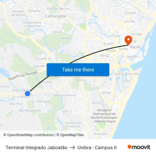 Terminal Integrado Jaboatão to Unibra - Campus II map