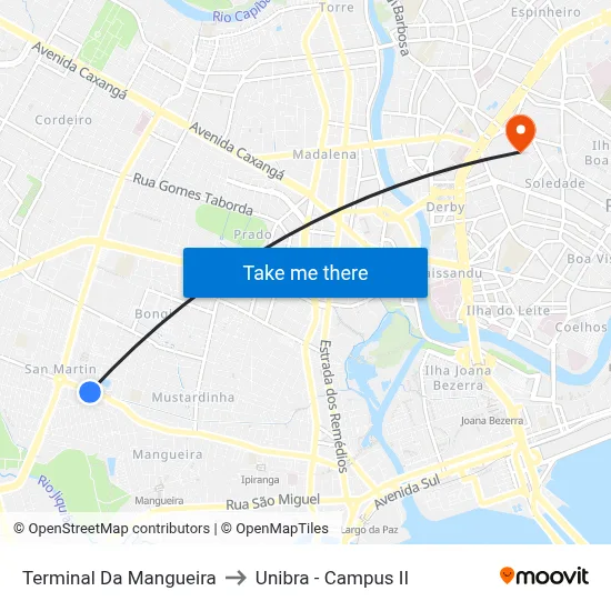Terminal Da Mangueira to Unibra - Campus II map