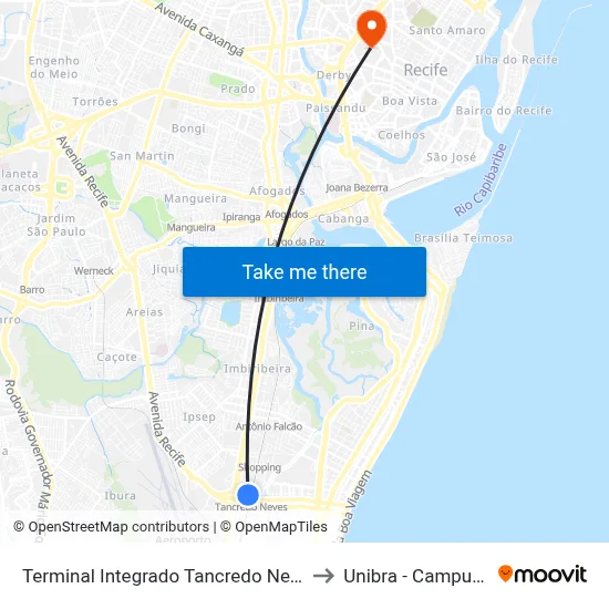 Terminal Integrado Tancredo Neves to Unibra - Campus II map