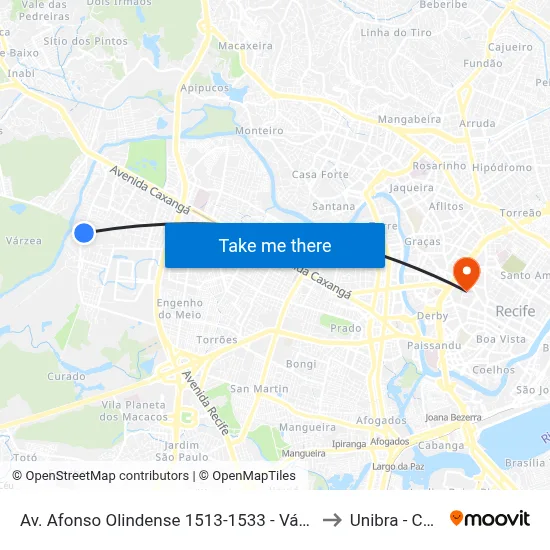 Av. Afonso Olindense 1513-1533 - Várzea Recife - Pe Brasil to Unibra - Campus II map
