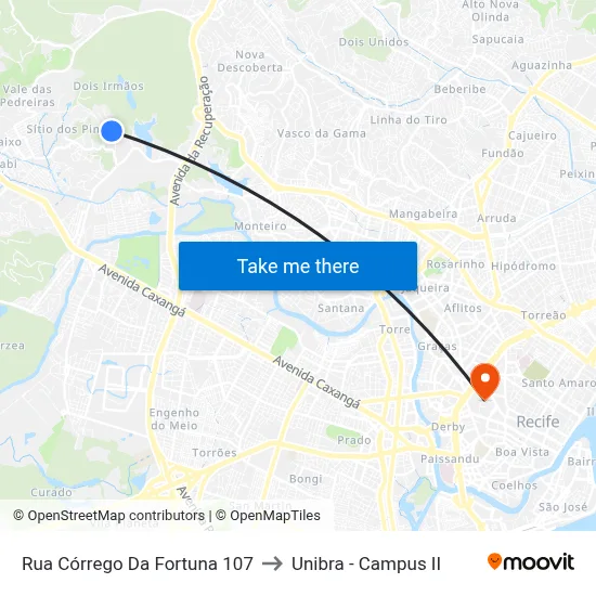 Rua Córrego Da Fortuna 107 to Unibra - Campus II map