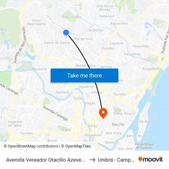 Avenida Vereador Otacílio Azevedo 790 to Unibra - Campus II map