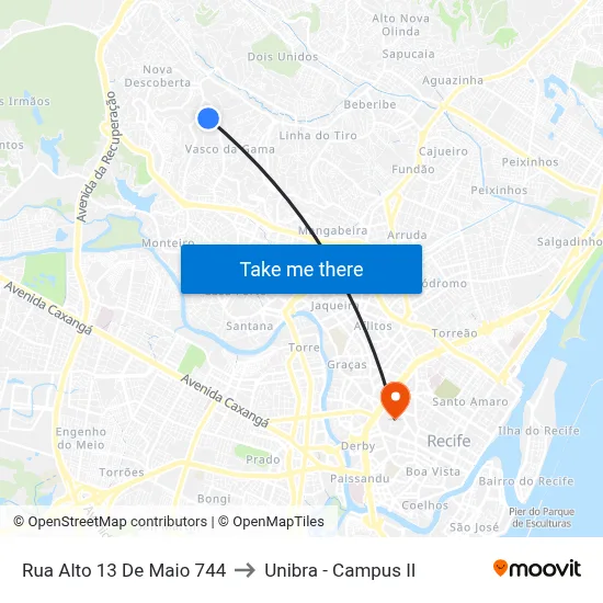 Rua Alto 13 De Maio 744 to Unibra - Campus II map