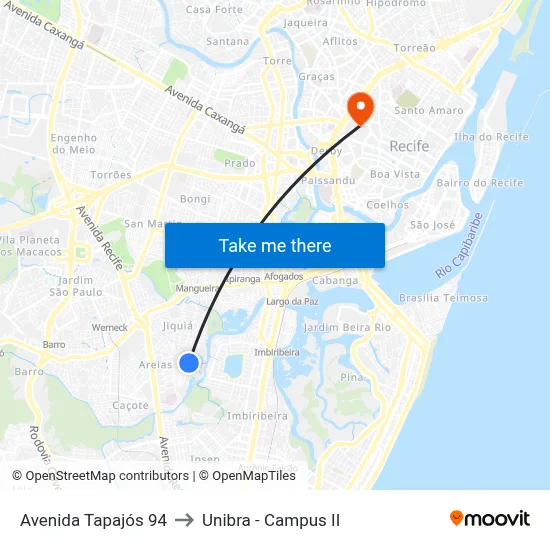 Avenida Tapajós 94 to Unibra - Campus II map