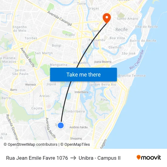 Rua Jean Emile Favre 1076 to Unibra - Campus II map