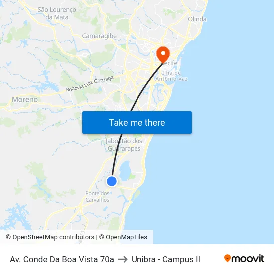 Av. Conde Da Boa Vista 70a to Unibra - Campus II map