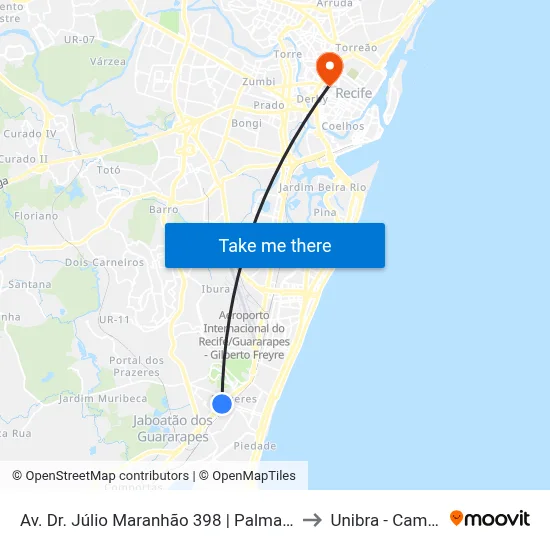 Av. Dr. Júlio Maranhão 398 | Palma Máquinas to Unibra - Campus II map