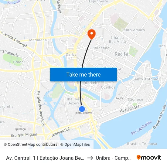 Av. Central, 1 | Estação Joana Bezerra to Unibra - Campus II map