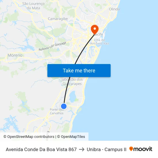 Avenida Conde Da Boa Vista 867 to Unibra - Campus II map