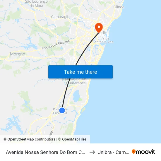 Avenida Nossa Senhora Do Bom Conselho 128 to Unibra - Campus II map