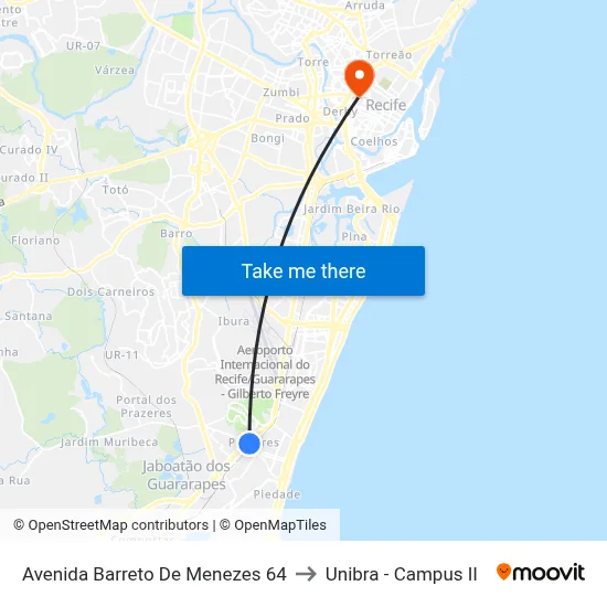 Avenida Barreto De Menezes 64 to Unibra - Campus II map