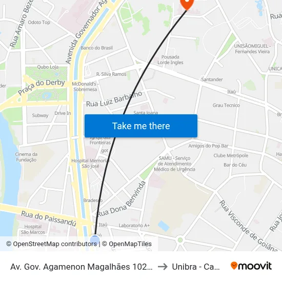 Av. Gov. Agamenon Magalhães 102 - Pista Local to Unibra - Campus II map