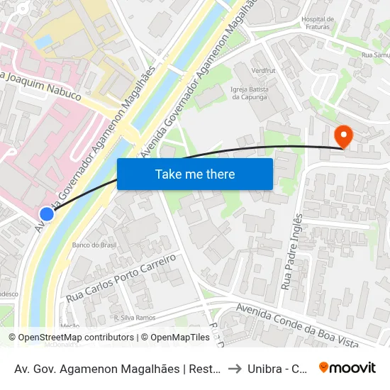Av. Gov. Agamenon Magalhães | Restauração - Pista Local to Unibra - Campus II map