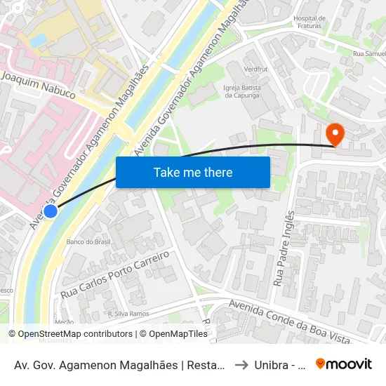 Av. Gov. Agamenon Magalhães | Restauração (Parada 1) - Pista Central to Unibra - Campus II map