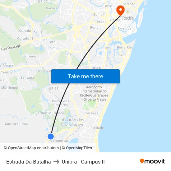 Estrada Da Batalha to Unibra - Campus II map