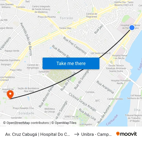 Av. Cruz Cabugá | Hospital Do Câncer to Unibra - Campus II map