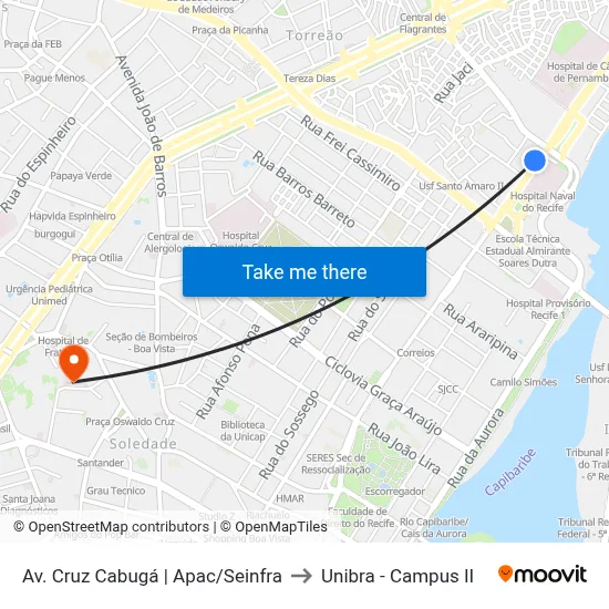 Av. Cruz Cabugá | Apac/Seinfra to Unibra - Campus II map