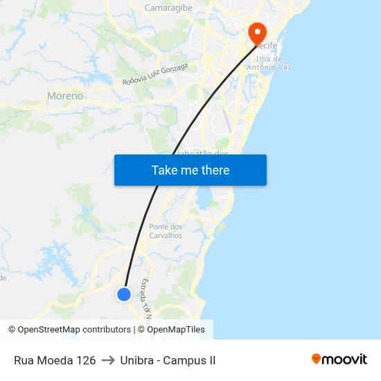 Rua Moeda 126 to Unibra - Campus II map