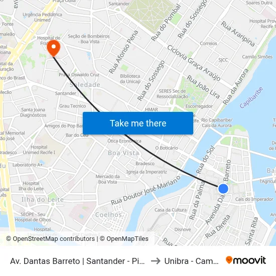 Av. Dantas Barreto | Santander - Pista Oeste to Unibra - Campus II map