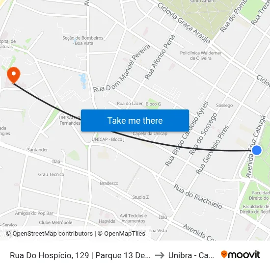 Rua Do Hospício, 129 | Parque 13 De Maio (Parada 1) to Unibra - Campus II map