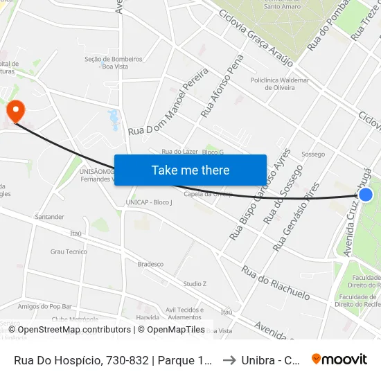 Rua Do Hospício, 730-832 | Parque 13 De Maio (Parada 2) to Unibra - Campus II map