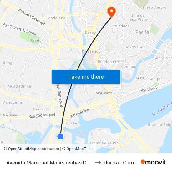 Avenida Marechal Mascarenhas De Morais 29 to Unibra - Campus II map