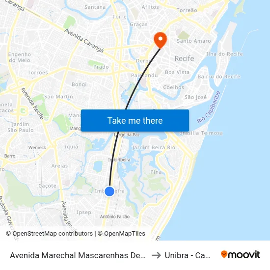 Avenida Marechal Mascarenhas De Morais 6345 to Unibra - Campus II map