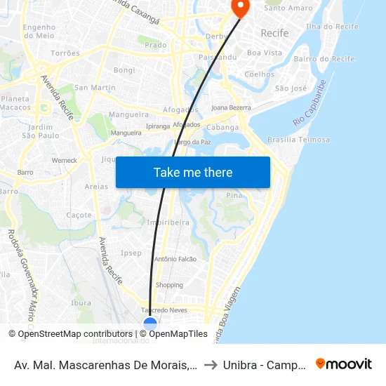 Av. Mal. Mascarenhas De Morais, 4861 to Unibra - Campus II map