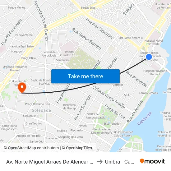 Av. Norte Miguel Arraes De Alencar 141 | 21º Csm to Unibra - Campus II map